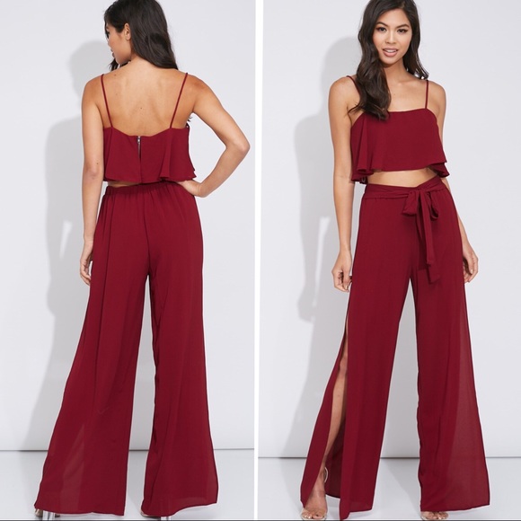 Crop Top + Slit Wide Leg Pant Matching Set - Picture 3 of 7